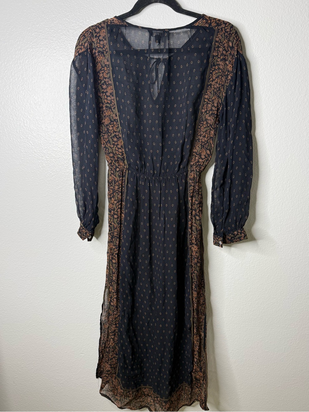 Lucky Brand Sheer Boho Midi Dress Black Brown Festival WhimsiGoth Romantic S - Picture 7 of 10